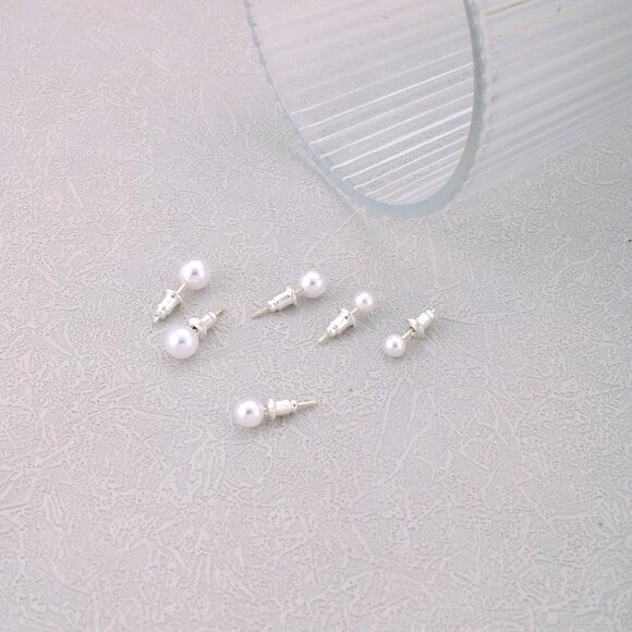 3 Pairs Small pearl stud-SL Dainty Huggie Cubic Zirconia Hoop Earrings for Women - Picture 4 of 6